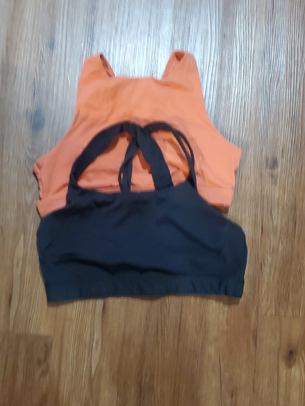 aerie Coral-Orange and Athleta Black Seamless Racerback Sports Bras (2-Pack)
